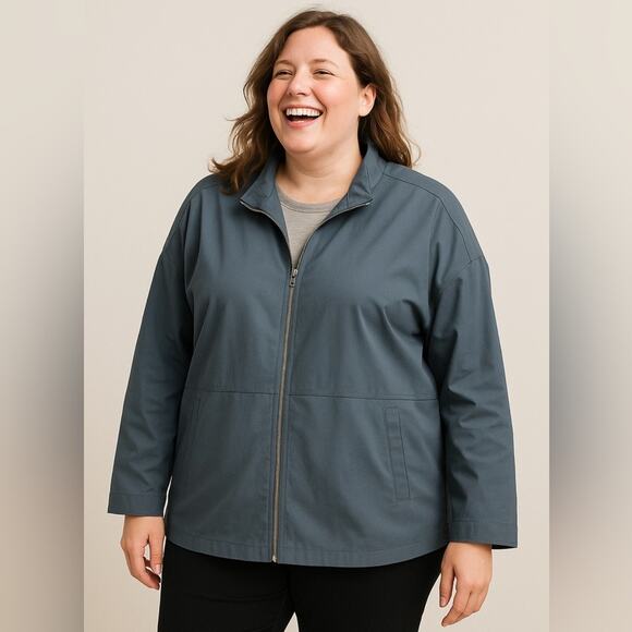 LAFAYETTE 148 NEW YORK Jacket Blue Gray Cotton Blend Stretch Zip Size XXL - Picture 1 of 9